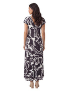 24seven Comfort Essential Maternity Abstract V Neck Empire Waist Cap Sleeve Maxi Dress