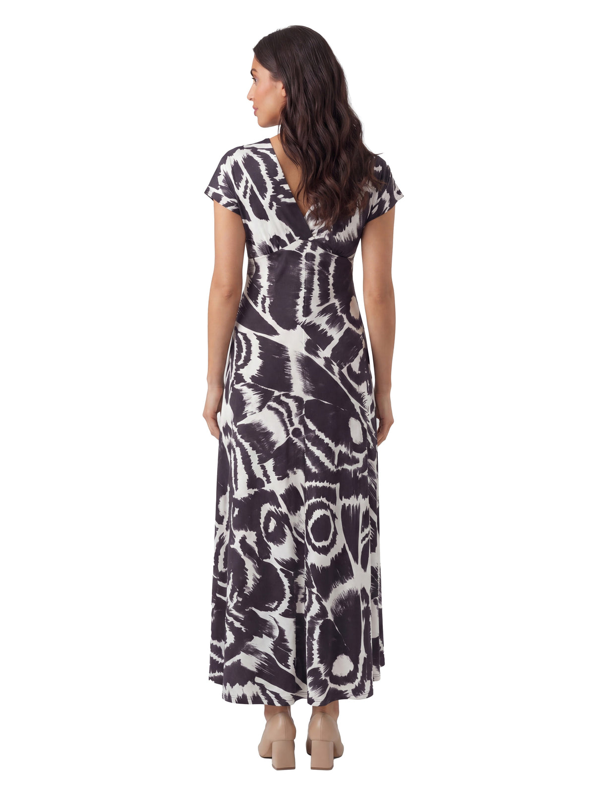 24seven Comfort Essential Maternity Abstract V Neck Empire Waist Cap Sleeve Maxi Dress
