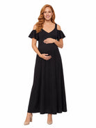 24seven Comfort Elevate Maternity Scoop Neck Cold Sholder Ruffle Sleeve A Line Maxi Dress