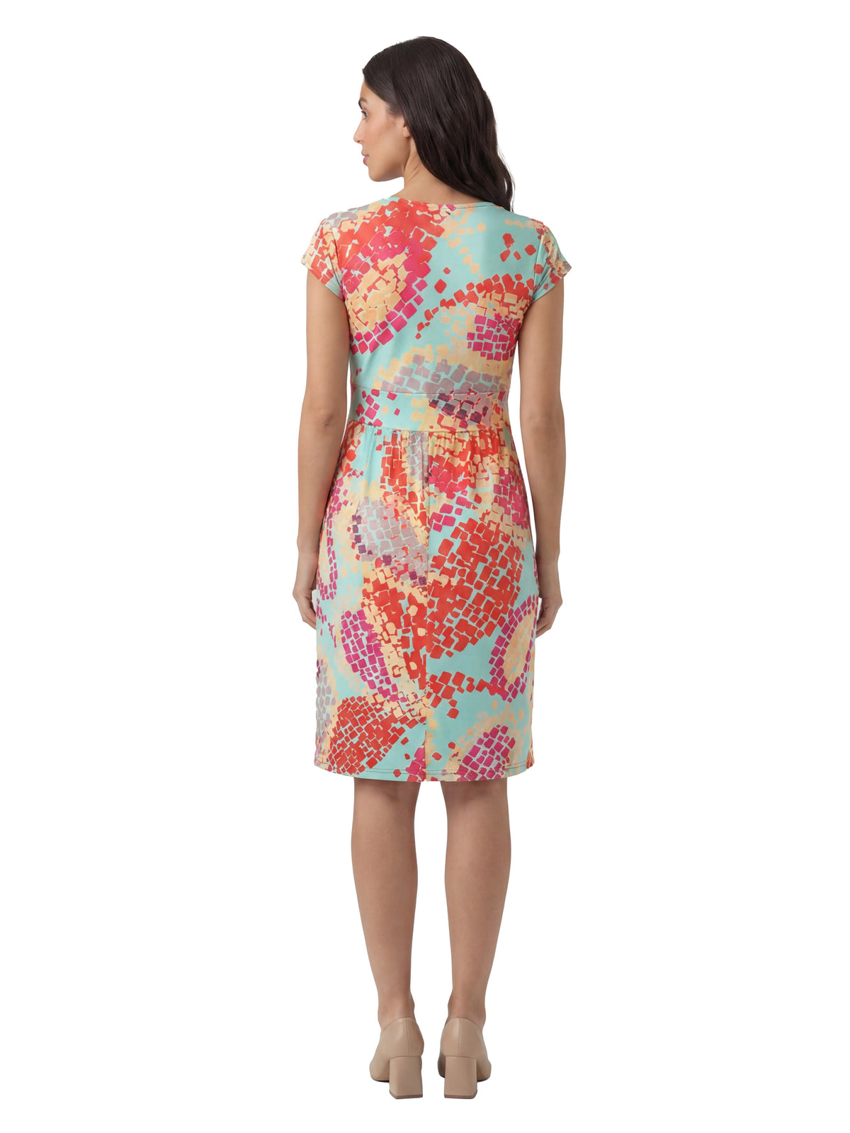 24seven Comfort Essential Maternity Mosiac V Neck Cap Sleeve Knee Length A Line Pocket Dress