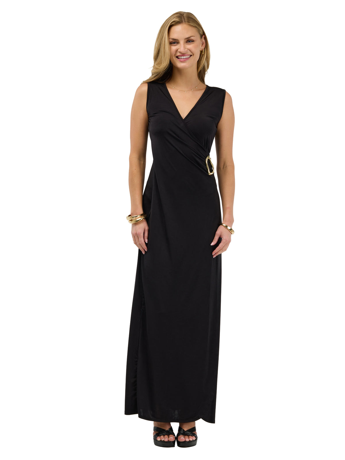 24seven Comfort Elevate Womens Sleeveless V-Neck Wrap Maxi Dress