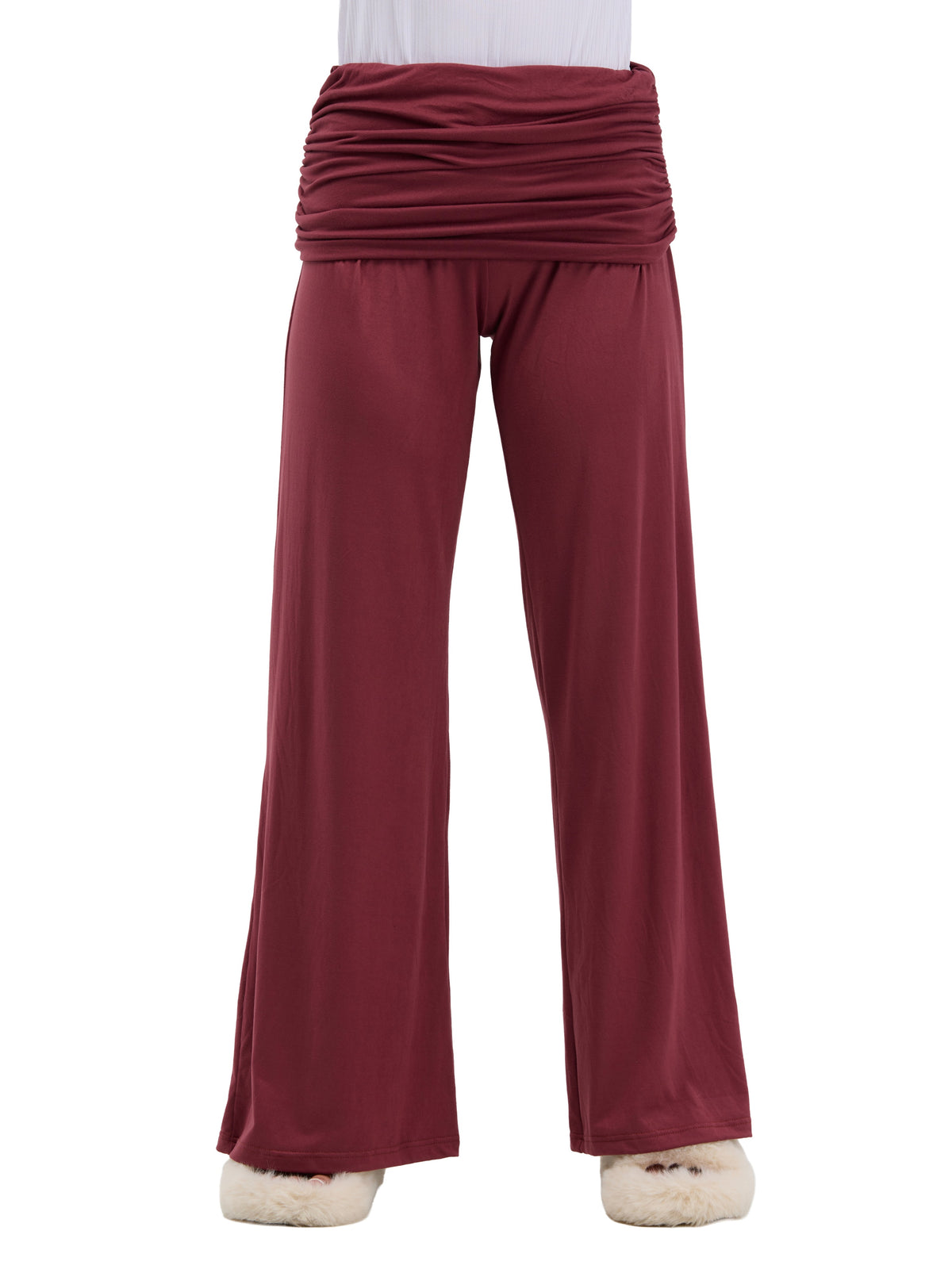 24seven Comfort Basic Womens Soft Stretch Ruched Waist Wide Leg Pants