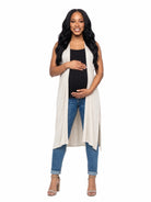 24seven Comfort Basic Maternity Sleeveless Open Front Side Slit Extra Long Jacket