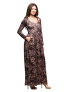24seven Comfort Essential Petite Floral Long Sleeve Square Neck Pleated Maxi Dress