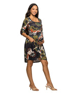 24seven Comfort Essential Maternity Green Paisley Print Scoop Neck Three Quarter Sleeve Fit N Flare Dress