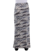 24seven Comfort Essential Womens Soft Stretch Camouflage Elastic Waist Maxi Skirt