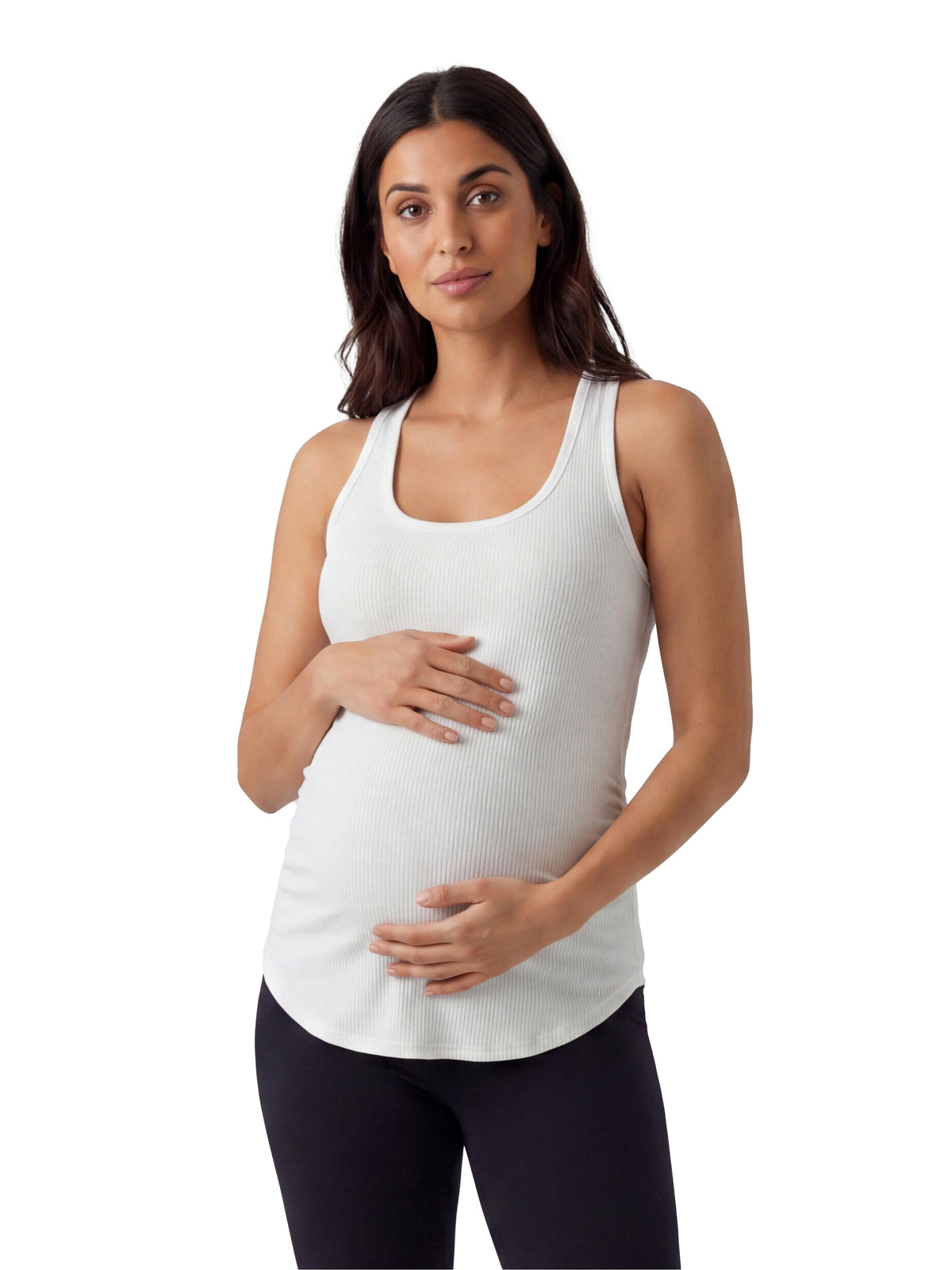 24seven Comfort Basic Maternity Ribbed Knit Sleeveless Scoop Neck Long Flared Tank Top
