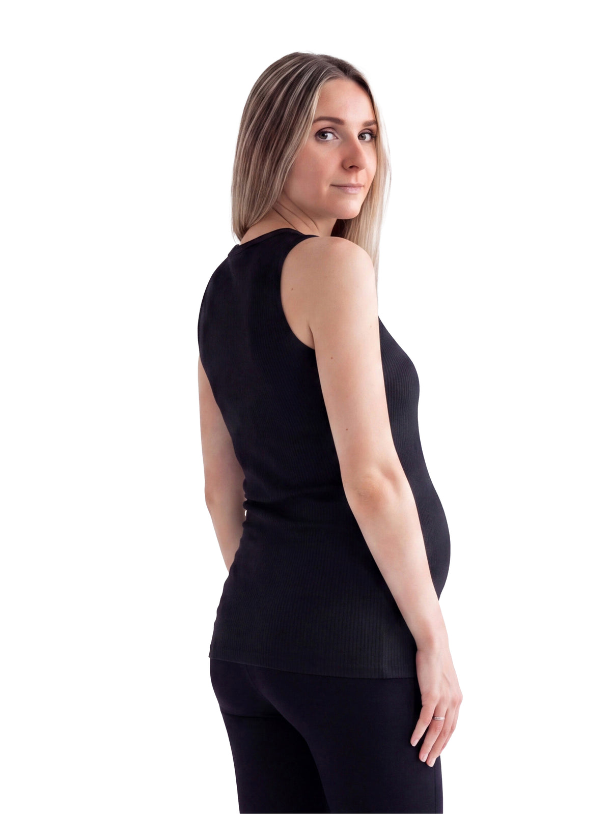 24seven Comfort Basic Maternity Ribbed Knit Round Neck Sleeveless Tank Top