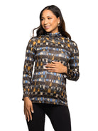 24seven Comfort Essential Maternity Brown Geometric Print Turtleneck Long Sleeve Fitted Top