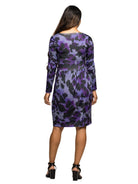 24seven Comfort Essential Maternity Purple Animal Print Scoop Neck Long Sleeve Knee Length Dress