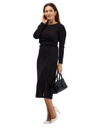 24seven Comfort Essential Womens Long Sleeve Knot Front Midi Dress