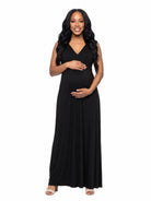 24seven Comfort Essential Maternity V Neck Sleeveless Empire Waist Belted Maxi Dress
