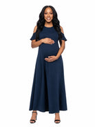24seven Comfort Elevate Maternity Ruffle Cold Shoulder A Line Maxi Dress