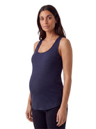 24seven Comfort Basic Maternity Ribbed Knit Sleeveless Scoop Neck Long Flared Tank Top