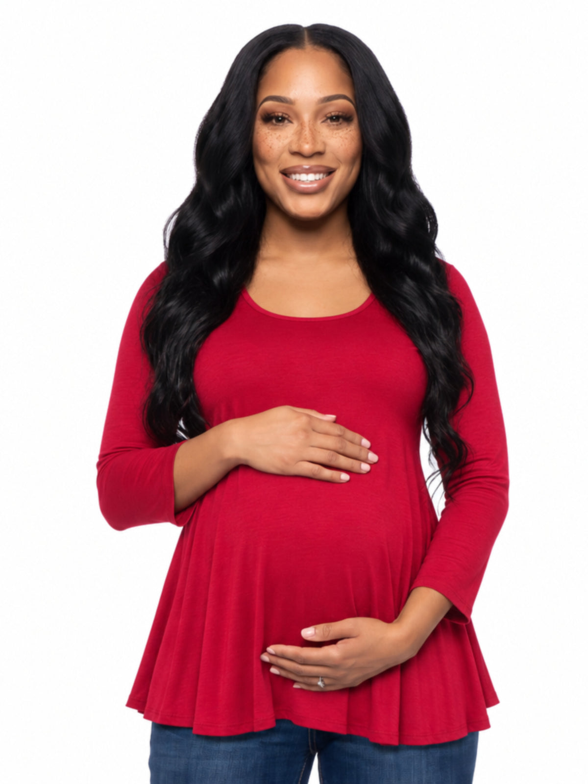 24seven Comfort Basic Maternity Long Sleeve Scoop Neck Swing Style Soft Flare Tunic Top