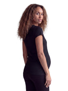 24seven Comfort Basic Maternity Ribbed Knit Round Neck Short Sleeve Top