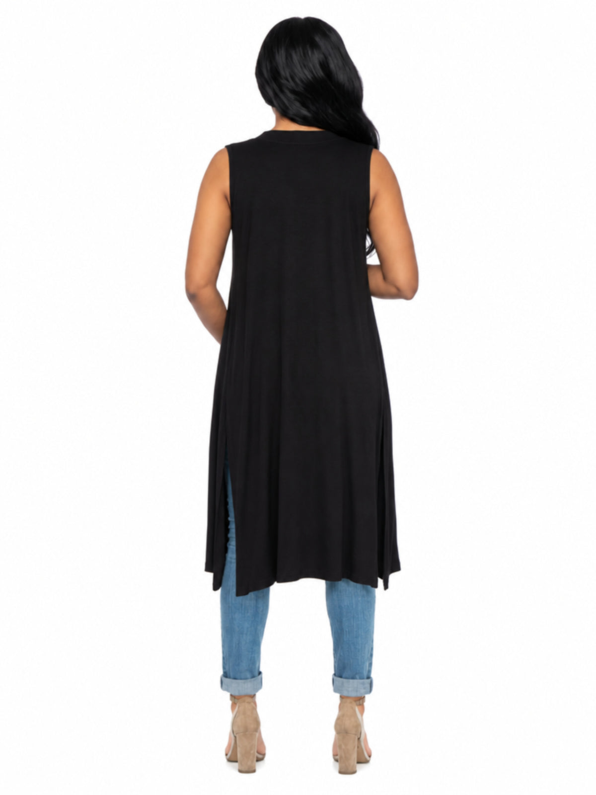 24seven Comfort Basic Maternity Sleeveless Open Front Side Slit Extra Long Jacket