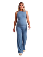 24seven Comfort Basic Maternity Ribbed Knit Tank Top and Elastic Waist Wide Leg Pant Set