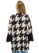 24seven Comfort Essential Womens Geometric Houndstooth Soft Stretch Bell Sleeve Open Front Jacket