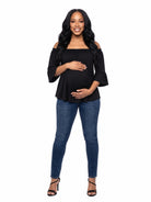 24seven Comfort Essential Maternity Elastic Neckline Bell Sleeve Loose Fit Tunic Top