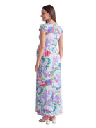 24seven Comfort Essential Maternity Abstract V Neck Cap Sleeve Side Slit Pocket A Line Maxi Dress