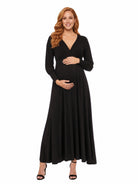 24seven Comfort Elevate Maternity V Neck Empire Waist Long Bishop Sleeve Maxi Dress