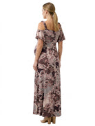 24seven Comfort Elevate Maternity Cold Shoulder with Ruffle Sleeves A Line Floral Maxi Dress
