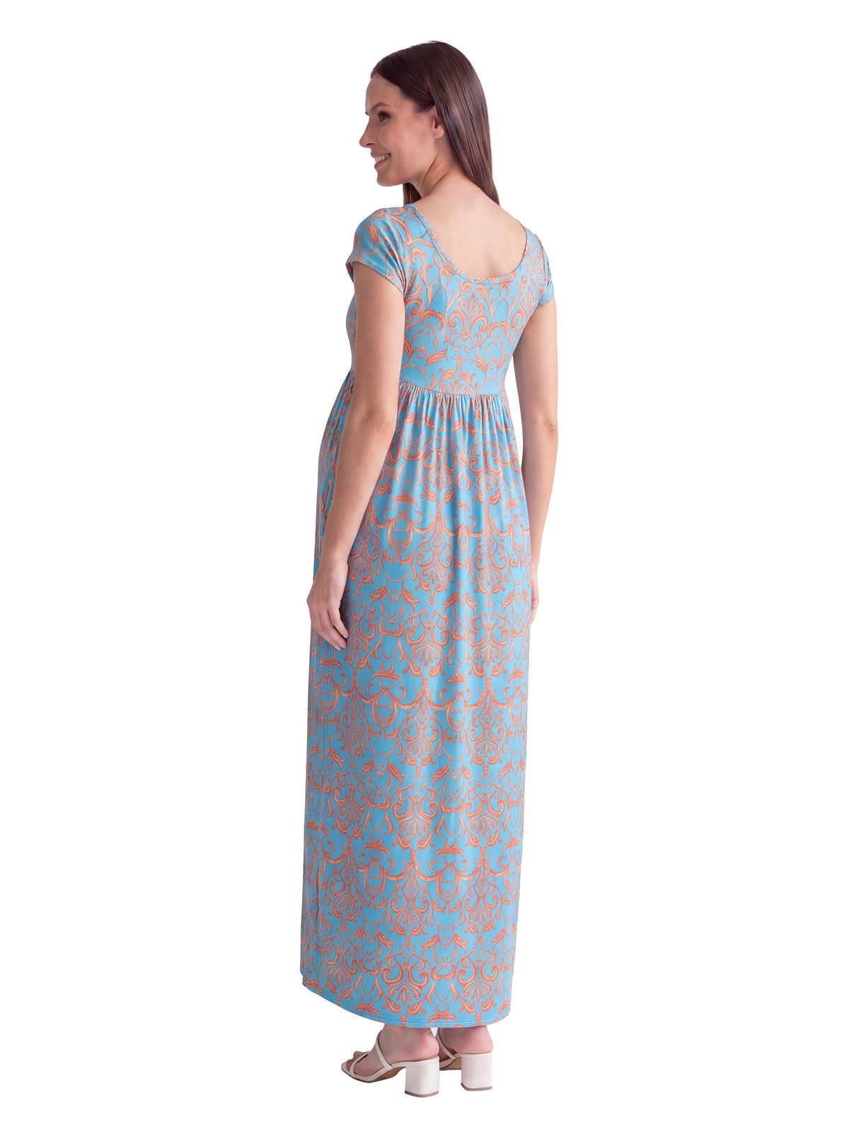 24seven Comfort Essential Maternity Abstract Square Neck Cap Sleeve Pleated A Line Maxi Dress