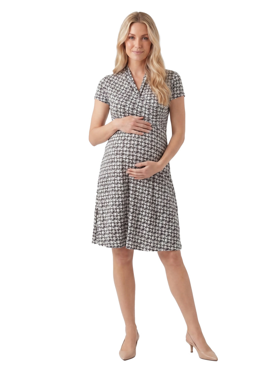 24seven Comfort Essential Maternity Geometric Short Sleeve Faux Wrap A Line Dress