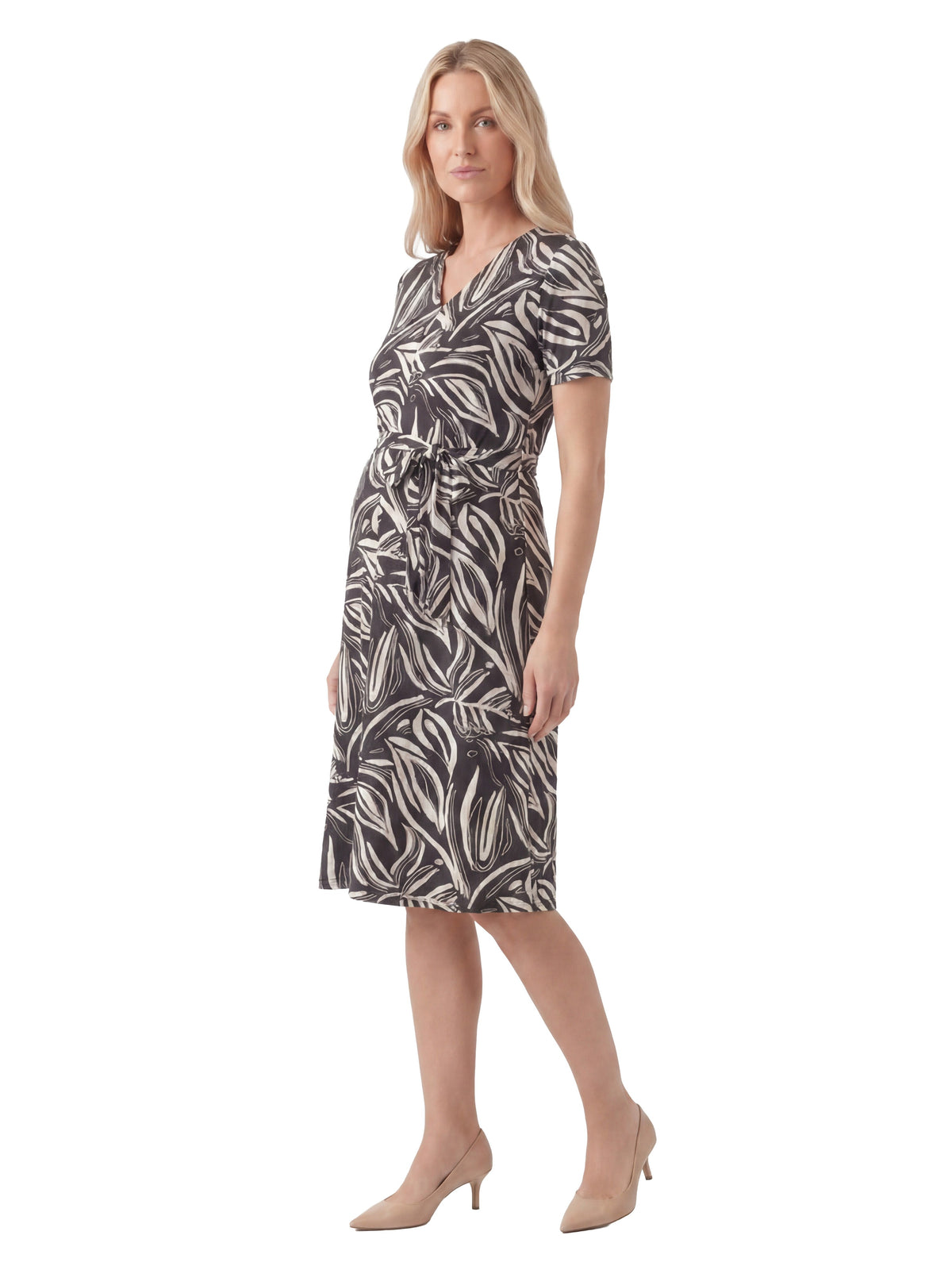 24seven Comfort Essential Maternity Abstract V Neck Short Sleeve A Line Midi Dress