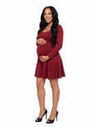 24seven Comfort Essential Maternity Square Neck Long Sleeve Knee Length Skater Dress