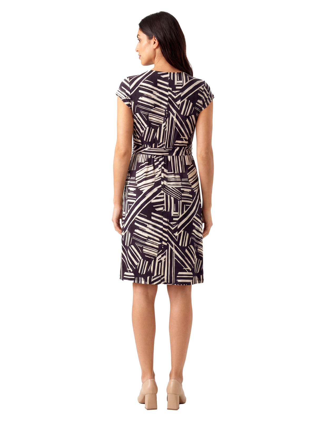 24seven Comfort Essential Maternity Black Abstract Print Cap Sleeve V Neck Knee Length Pocket Dress