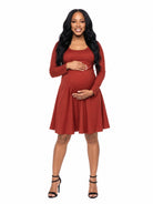 24seven Comfort Essential Maternity Scoop Neck Long Sleeve Knee Length Skater Dress