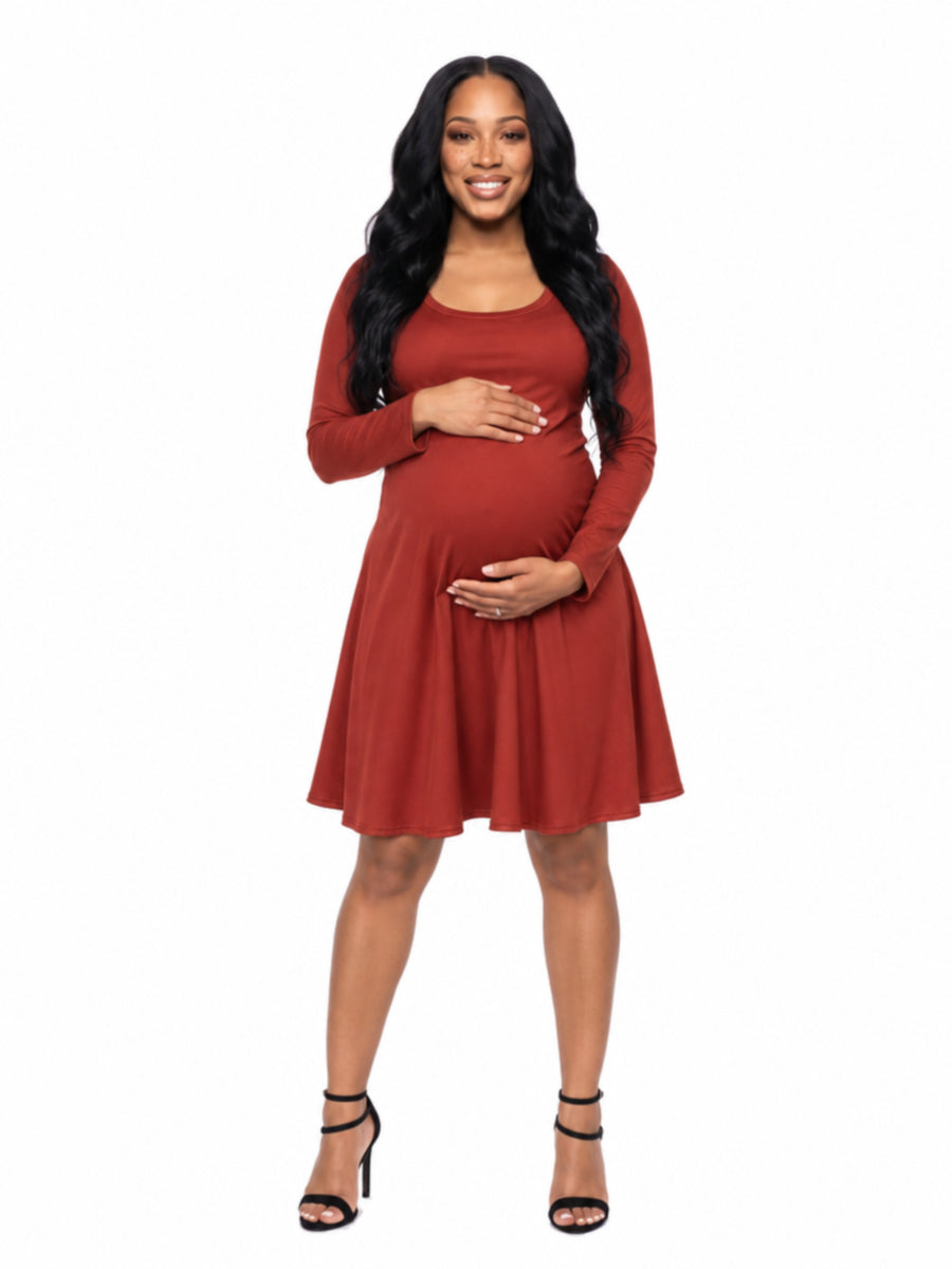24seven Comfort Essential Maternity Scoop Neck Long Sleeve Knee Length Skater Dress