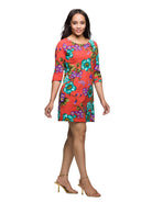24seven Comfort Essential Petite Floral Three-Quarter Sleeve Boat Neck A-Line Dress