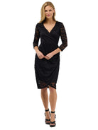 24seven Comfort Elevate Womens Lace Wrap Dress with Three-Quarter Sleeves