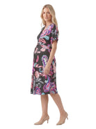 24seven Comfort Essential Maternity Paisley V Neck Short Dolman Sleeve Twist Front A Line Midi Dress