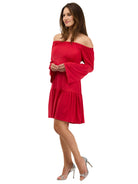 24seven Comfort Elevate Womens Off the Shoulder Bell Sleeve Mini Dress