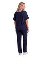 24seven Comfort Basic Maternity Ribbed Knit Dolman Sleeve V Neck Top and Drawstring Wide Leg Pant Set