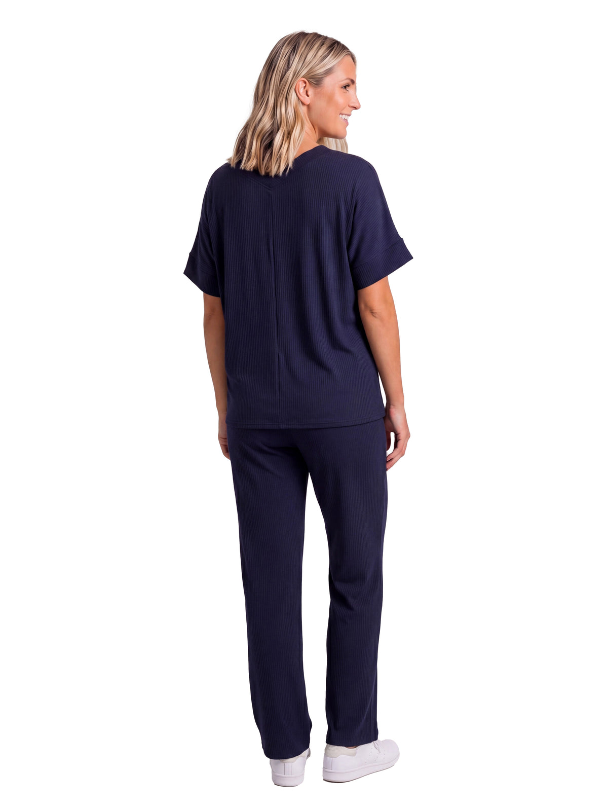 24seven Comfort Basic Maternity Ribbed Knit Dolman Sleeve V Neck Top and Drawstring Wide Leg Pant Set