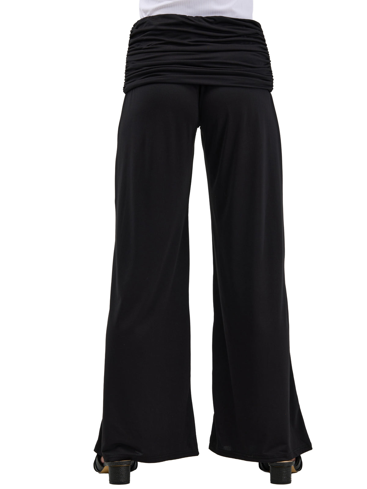 24seven Comfort Basic Womens Soft Stretch Ruched Waist Wide Leg Pants