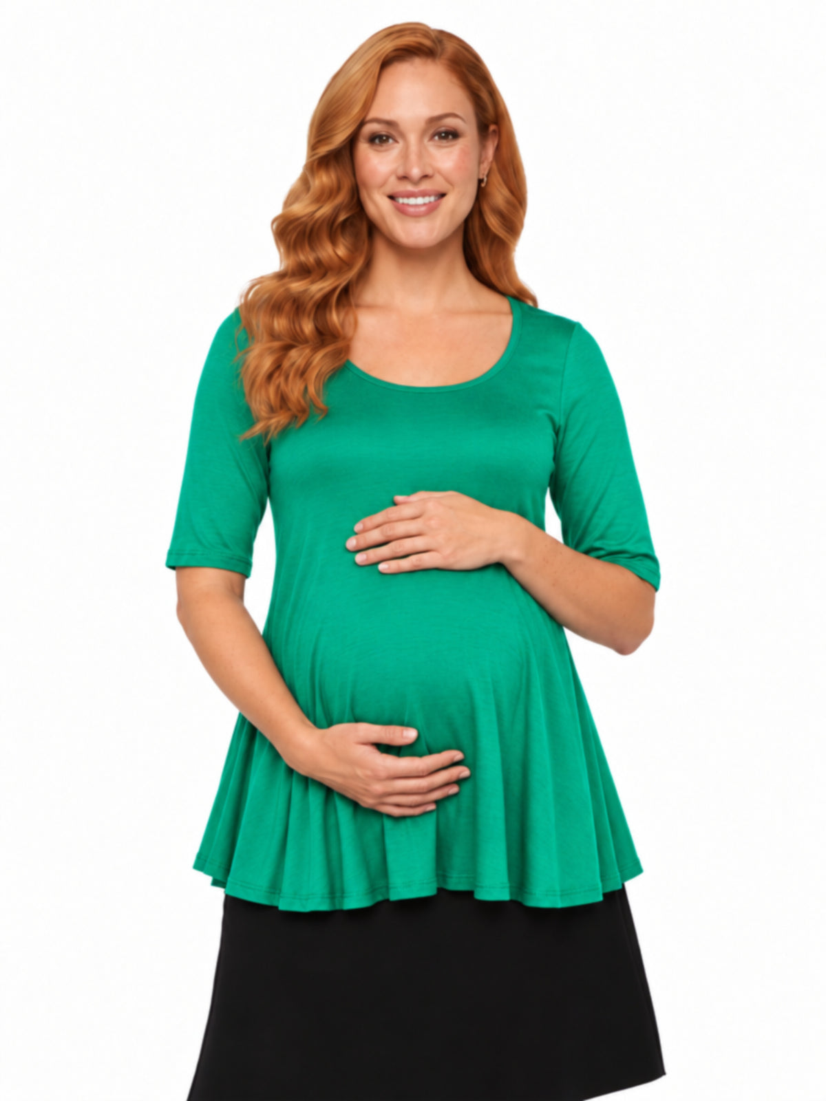24seven Comfort Basic Maternity Scoop Neck Elbow Swing Flared Tunic Top