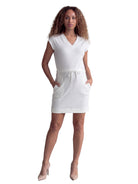 24seven Comfort Essential Maternity Ribbed Knit V Neck Drawstring Waist Pocket Knee Length Dress