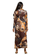 24seven Comfort Elevate Maternity Brown Paisley Print V Neck Empire Waist Side Slit Wrap Maxi Dress