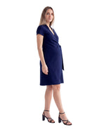 24seven Comfort Essential Maternity Mandarin Collar V Neck Knee Length Faux Wrap Dress