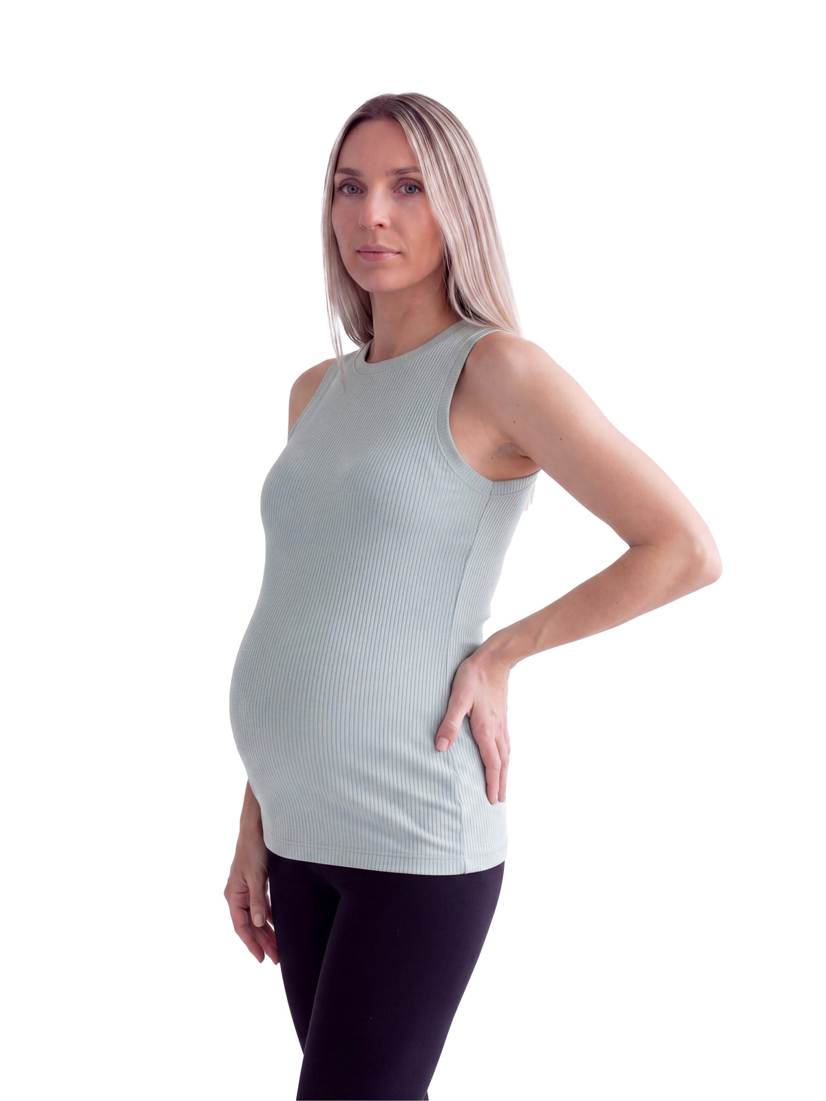 24seven Comfort Basic Maternity Ribbed Knit Round Neck Sleeveless Tank Top