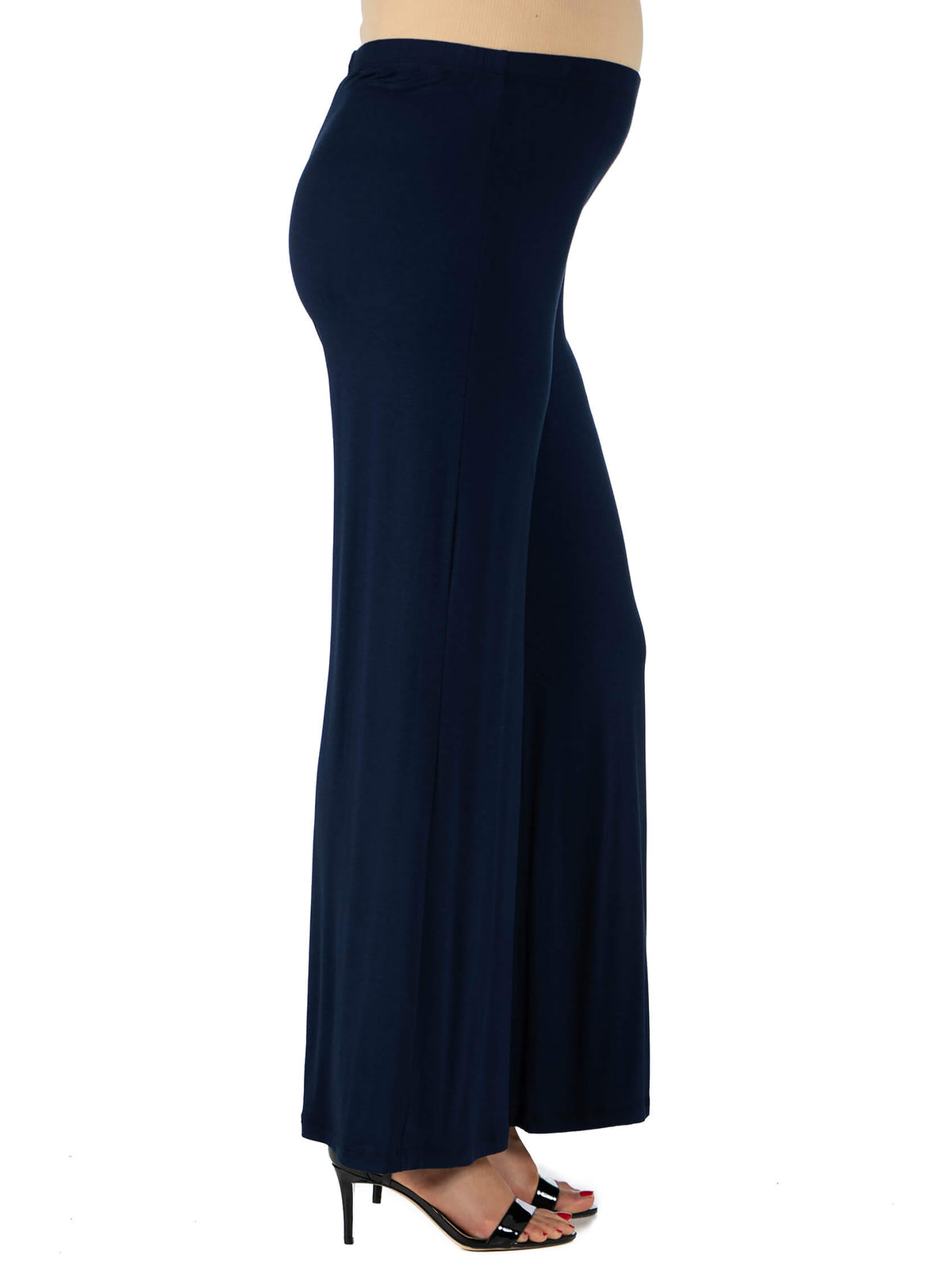 24seven Comfort Basic Maternity Elastic Waist Flared Leg Loose Fit Palazzo Pants