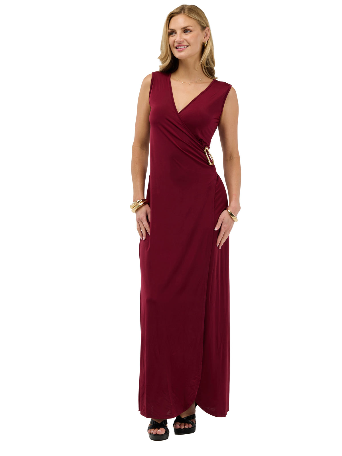 24seven Comfort Elevate Womens Sleeveless V-Neck Wrap Maxi Dress