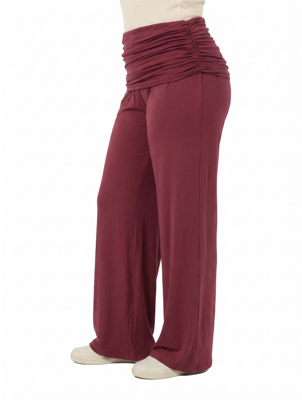 24seven Comfort Basic Curvy Soft Stretch Ruched Waist Wide Leg Pants