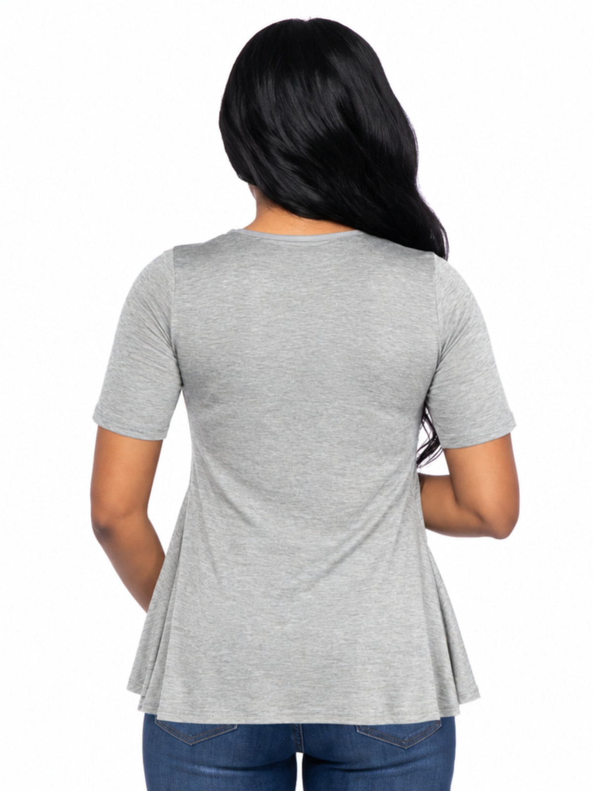 24seven Comfort Basic Maternity Scoop Neck Elbow Swing Flared Tunic Top